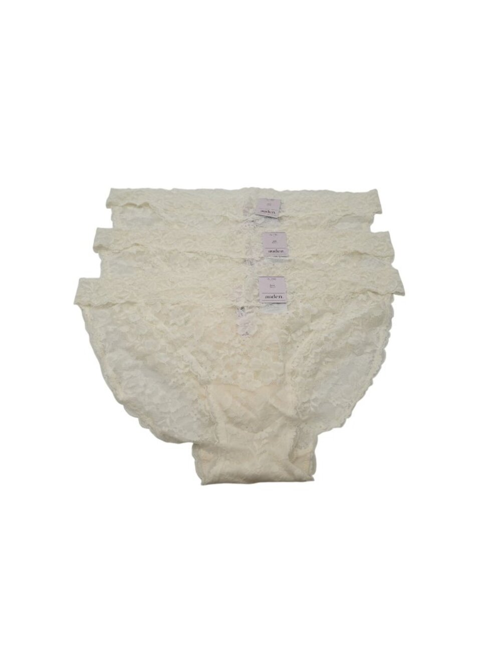 NWT Auden Lot 3 Allover Lace Bikini Panties Sz XL Cream White Mid Rise Stretch